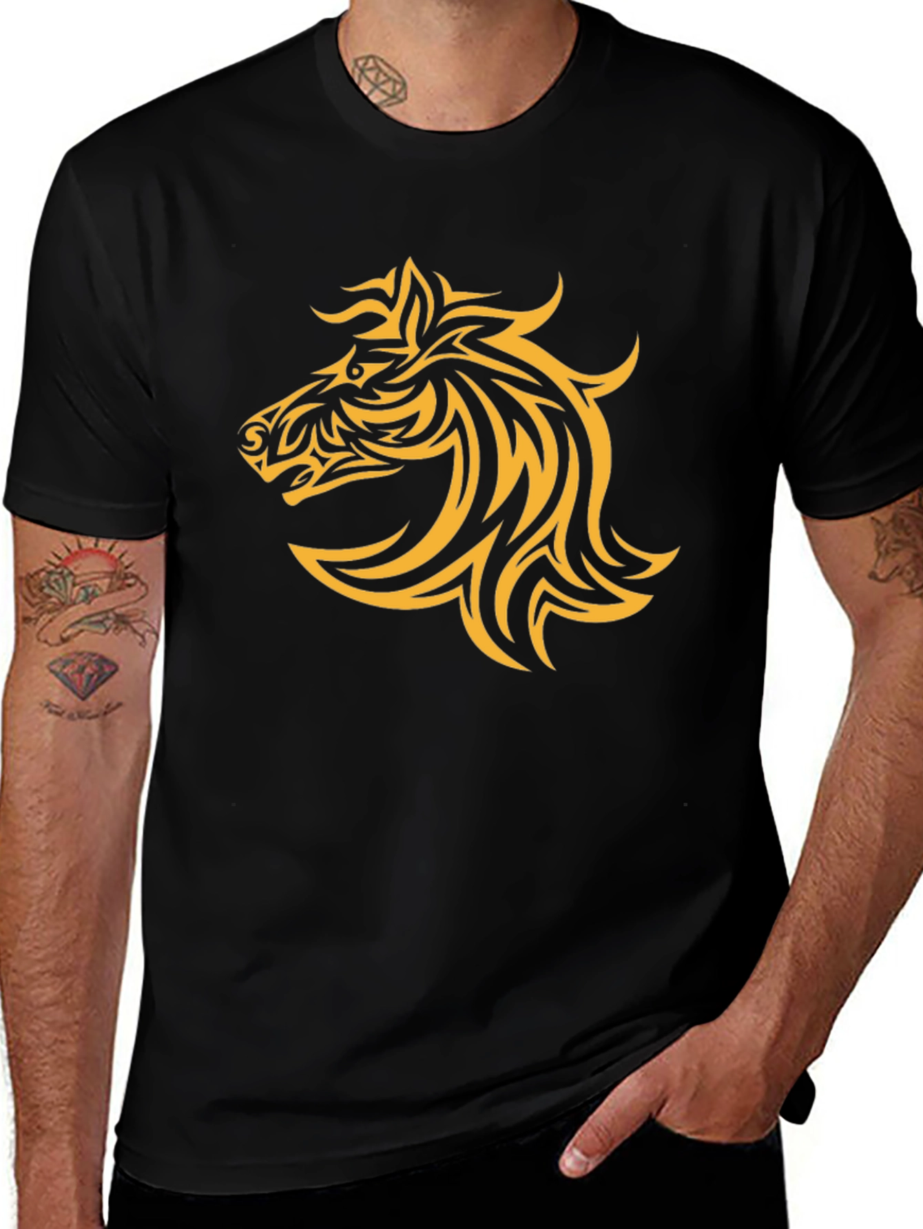 Tribal Horse Graphic Black T-Shirt