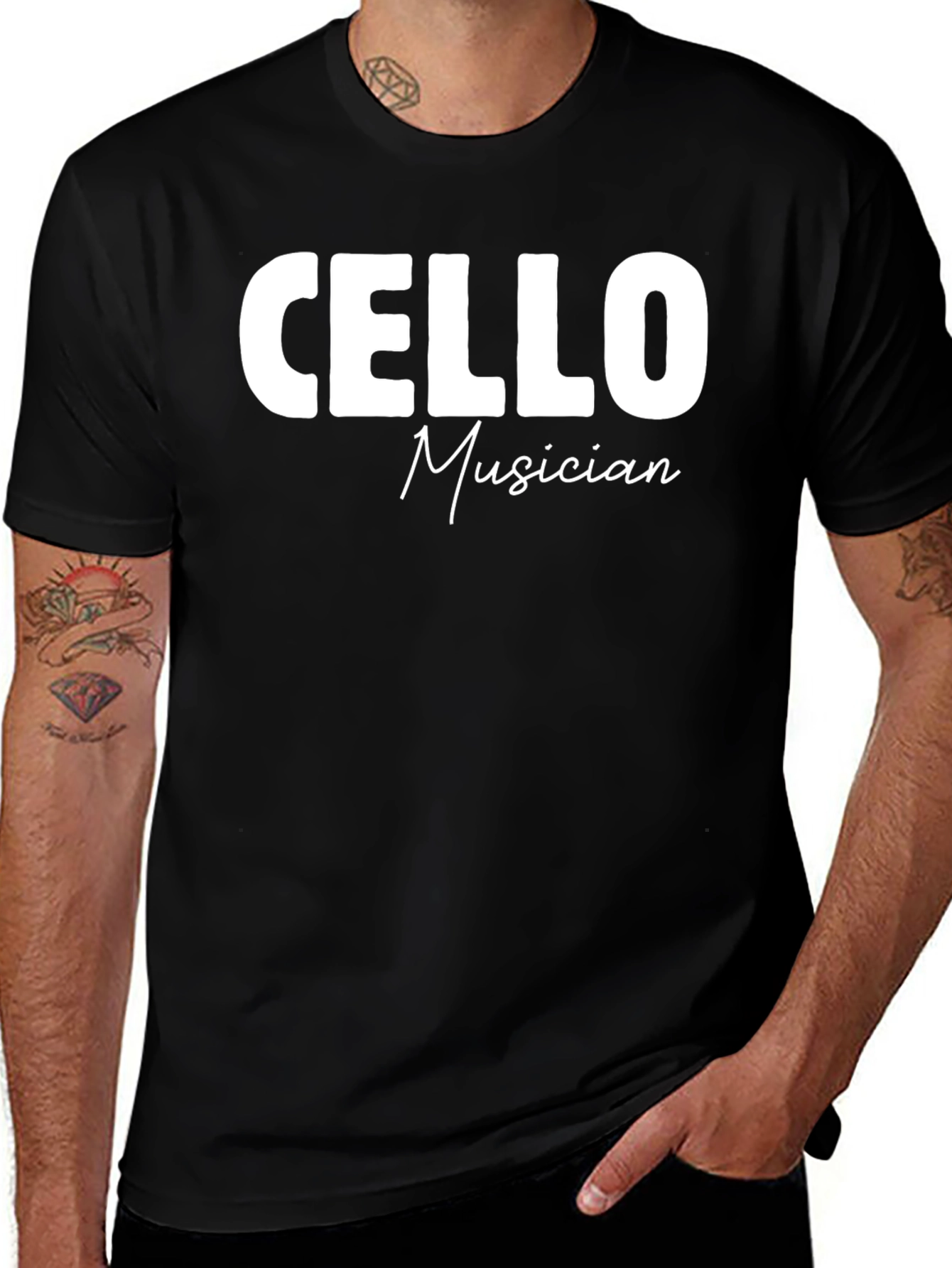 Cello Musician Black Cotton Graphic T-Shirt