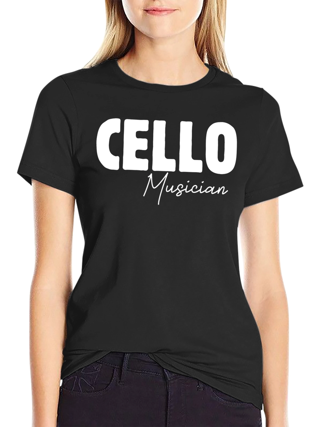 Cello Musician Black Cotton Graphic T-Shirt