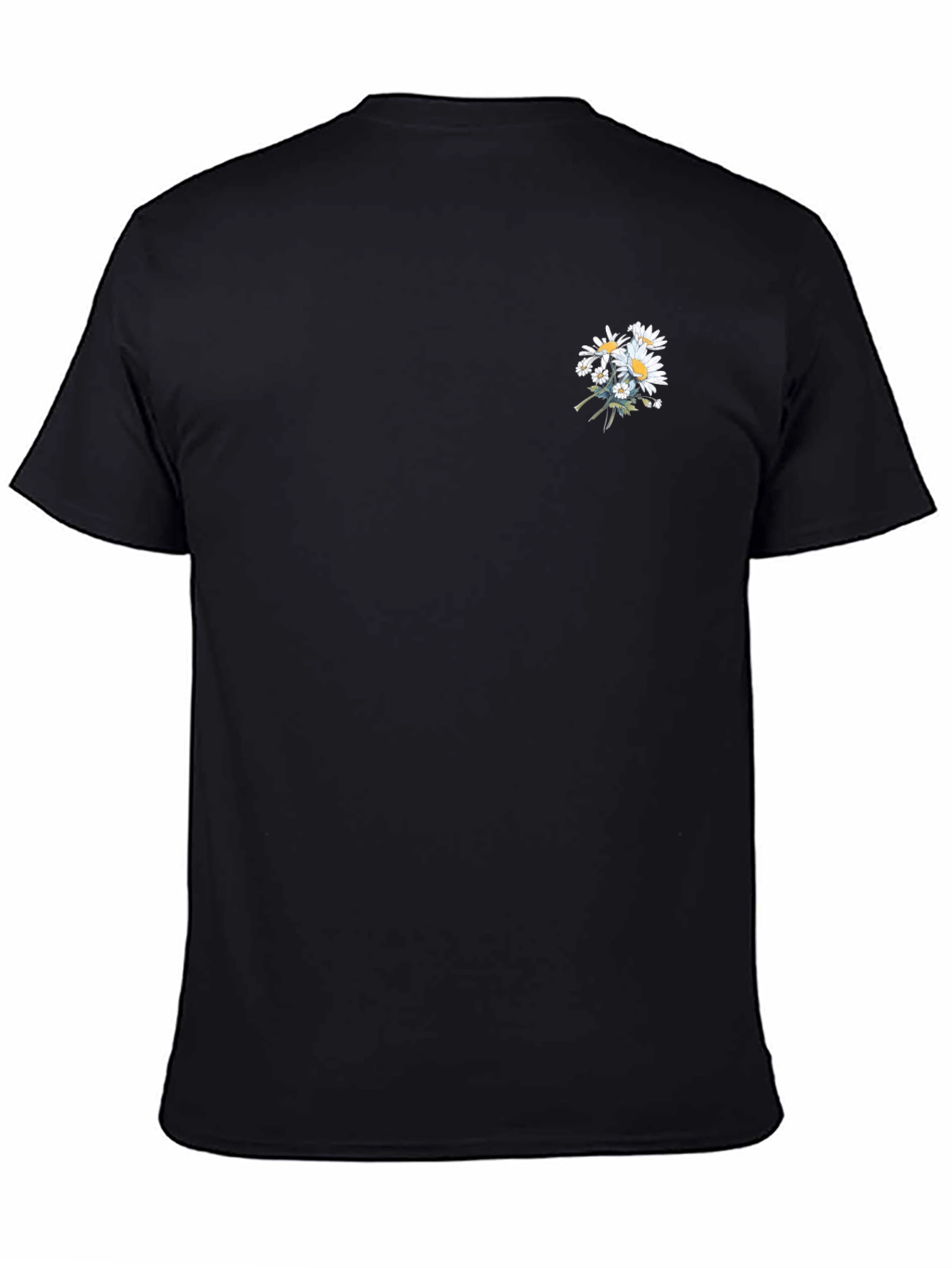 Mens Black T-Shirt with Daisy Floral Design