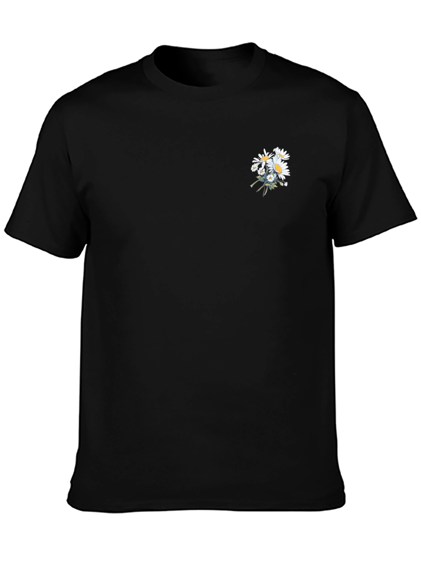 Mens Black T-Shirt with Daisy Floral Design
