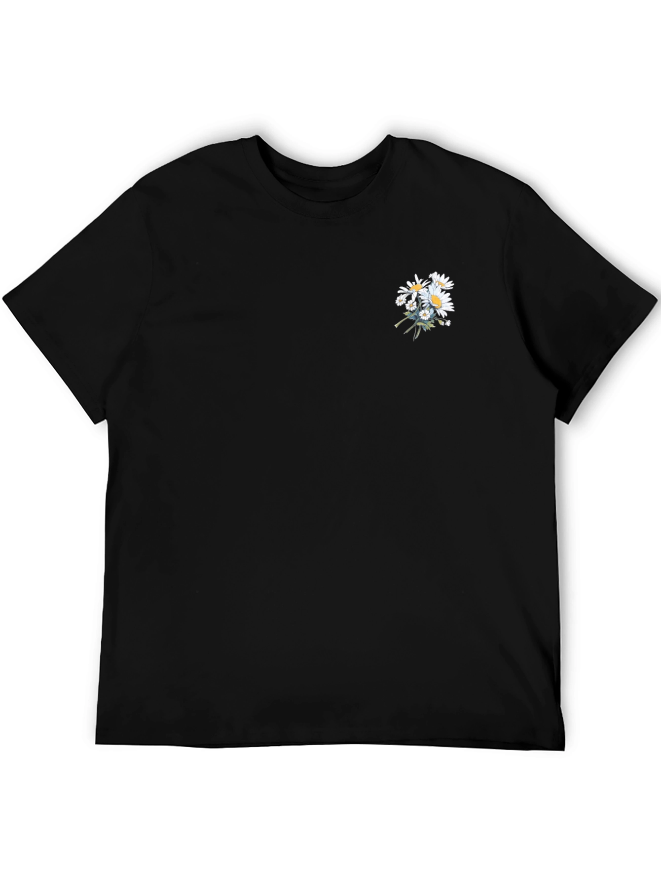 Mens Black T-Shirt with Daisy Floral Design
