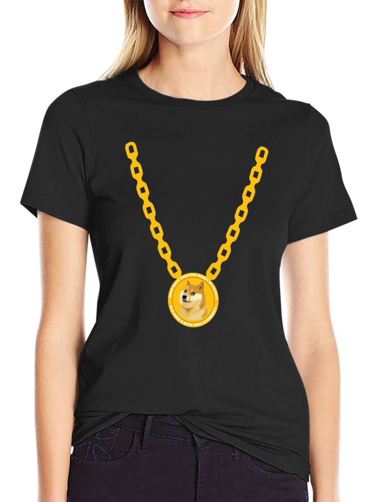 Doge Coin Gold Chain Black T-Shirt