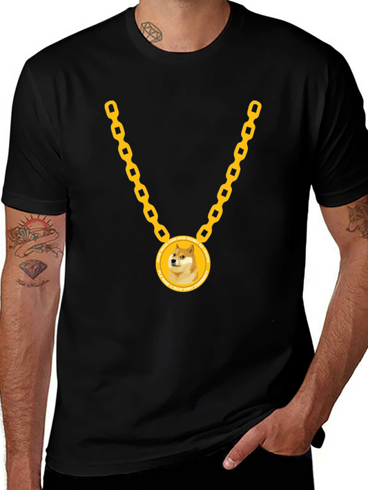 Doge Coin Gold Chain Black T-Shirt