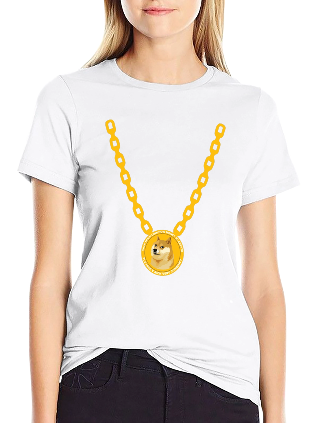 Doge Coin Gold Chain Black T-Shirt