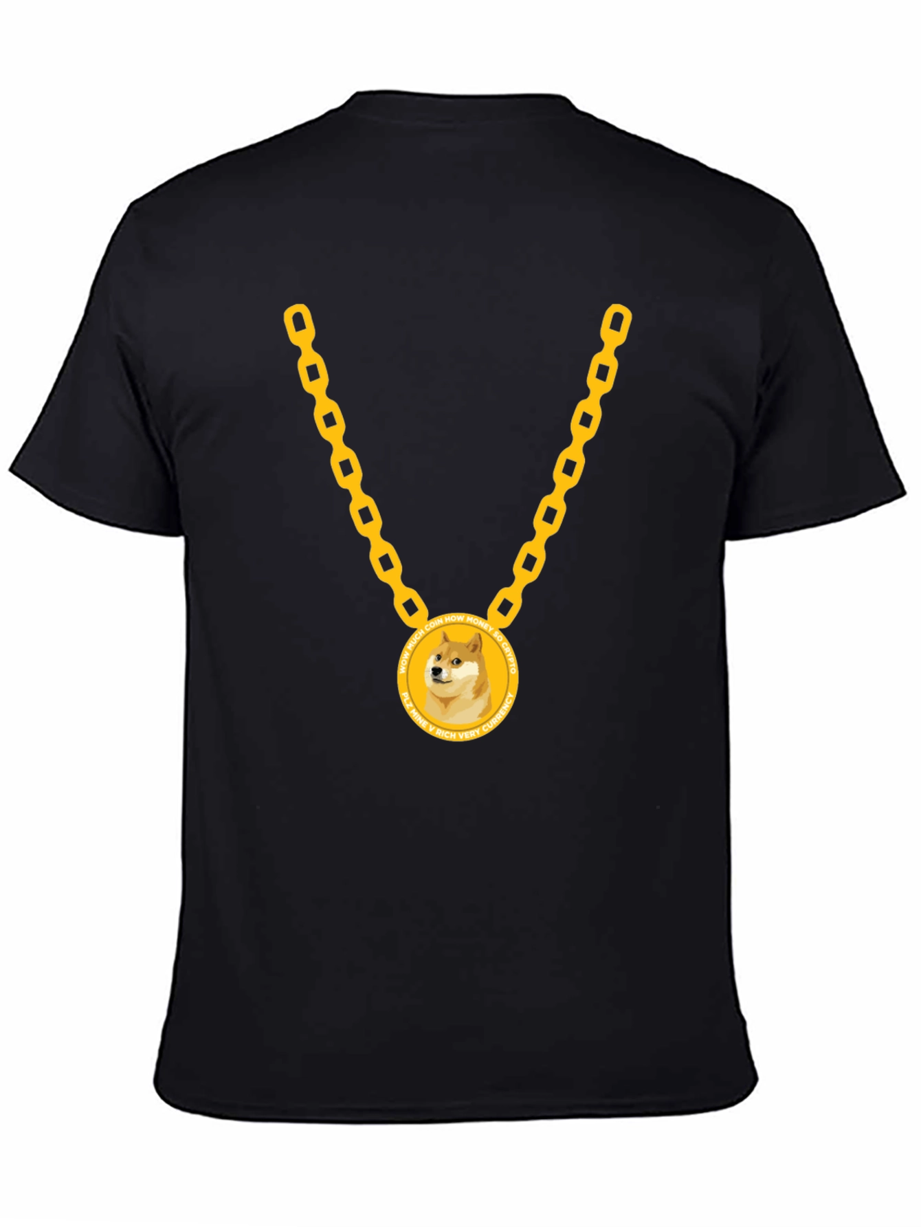 Doge Coin Gold Chain Black T-Shirt