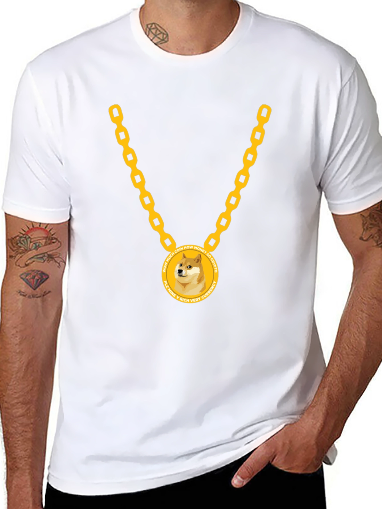 Doge Coin Gold Chain Black T-Shirt