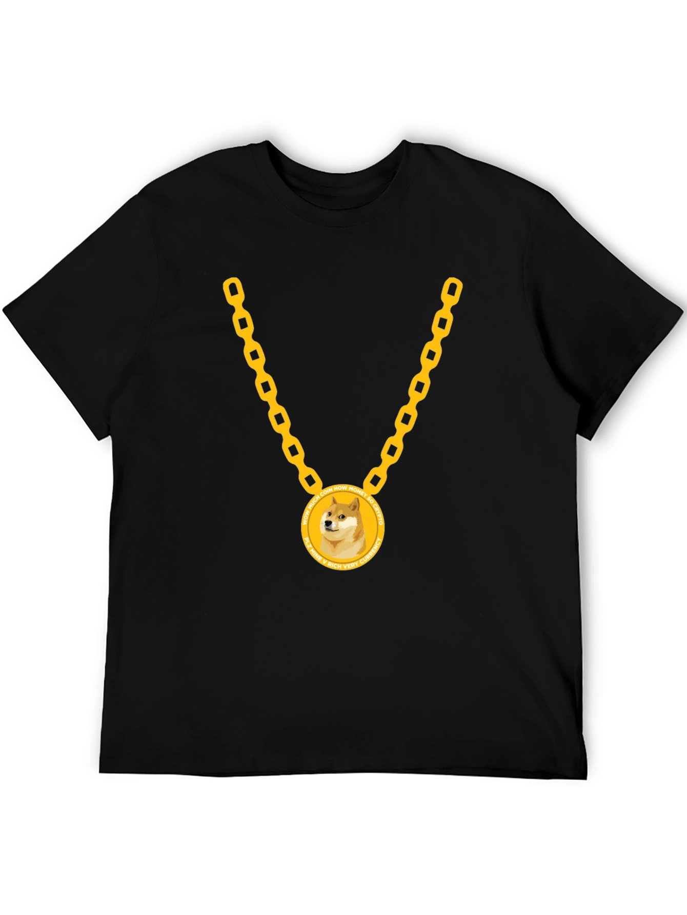 Doge Coin Gold Chain Black T-Shirt