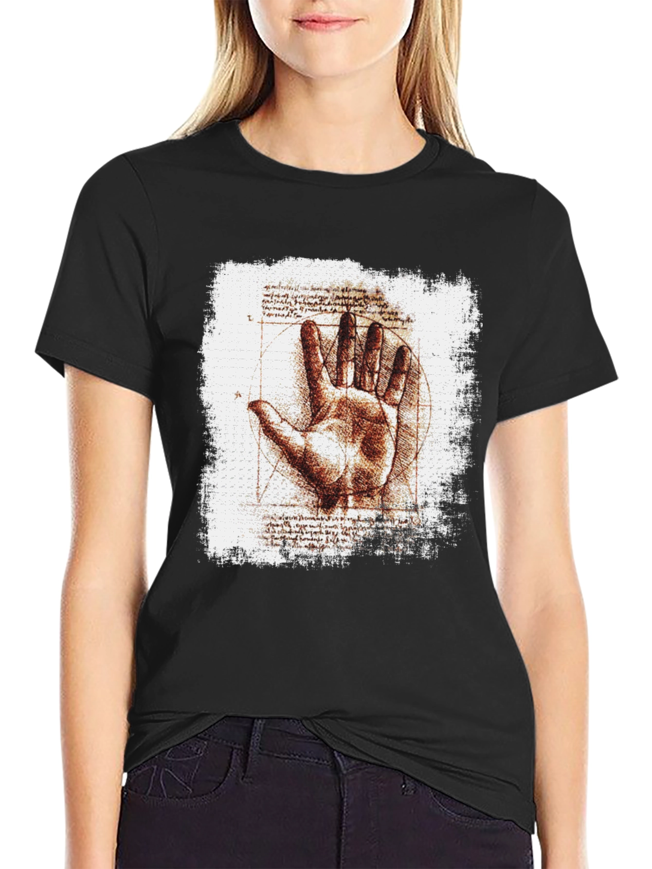 Vitruvian Hand Graphic Tee - Artistic Mens T-Shirt