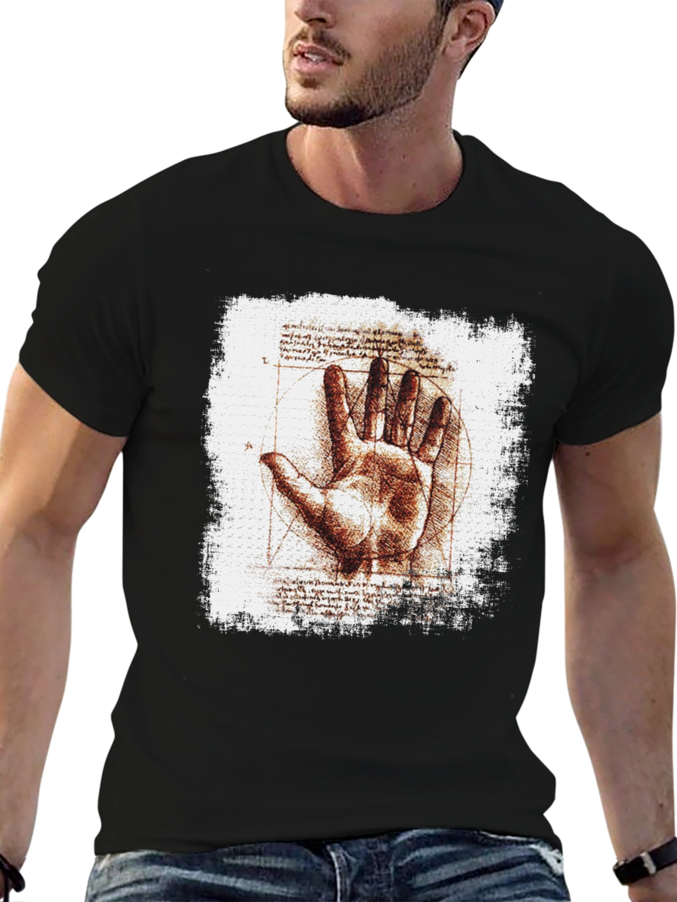 Vitruvian Hand Graphic Tee - Artistic Mens T-Shirt