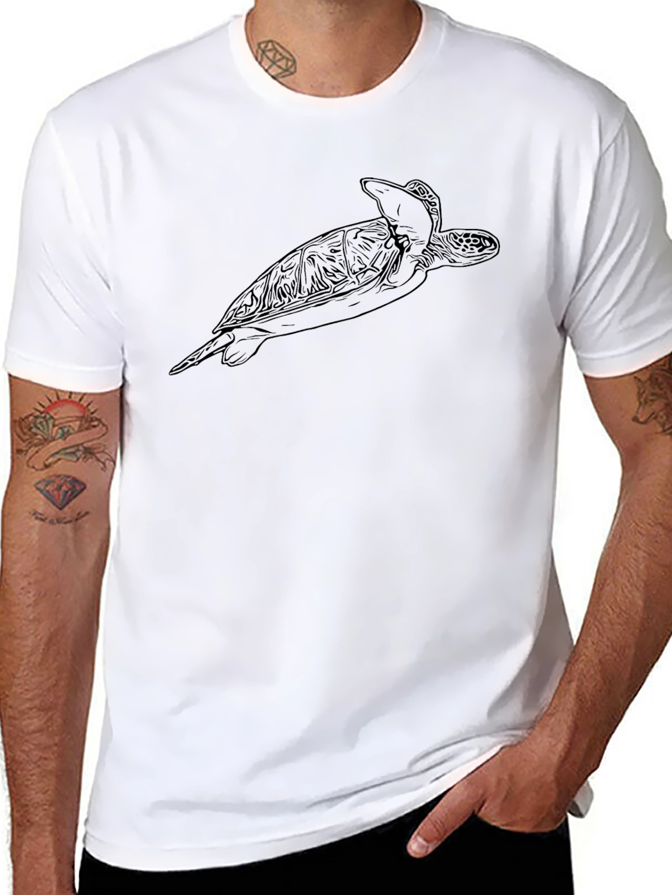 Sea Turtle Graphic Tee - Black Cotton Blend