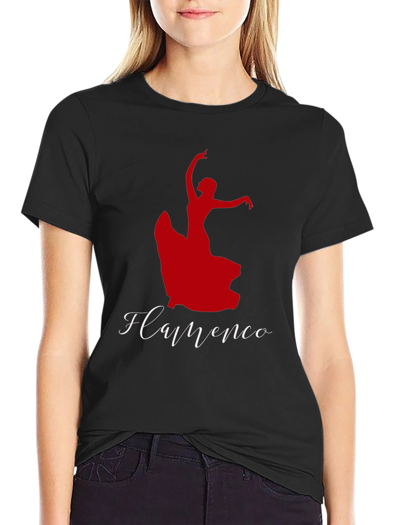 Flamenco Dancer Graphic Tee - Black Cotton T-Shirt