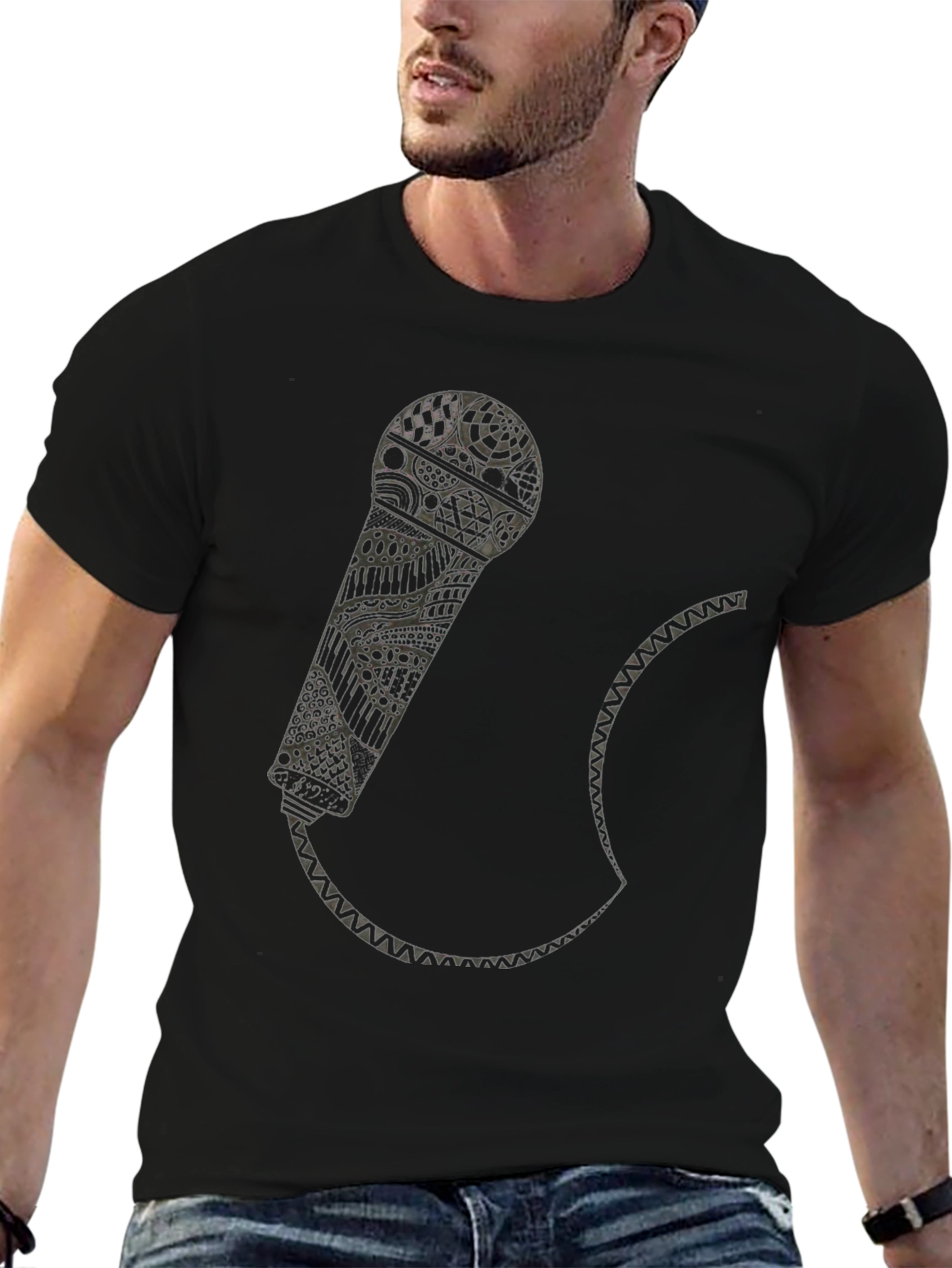Abstract Microphone Graphic Tee - Black