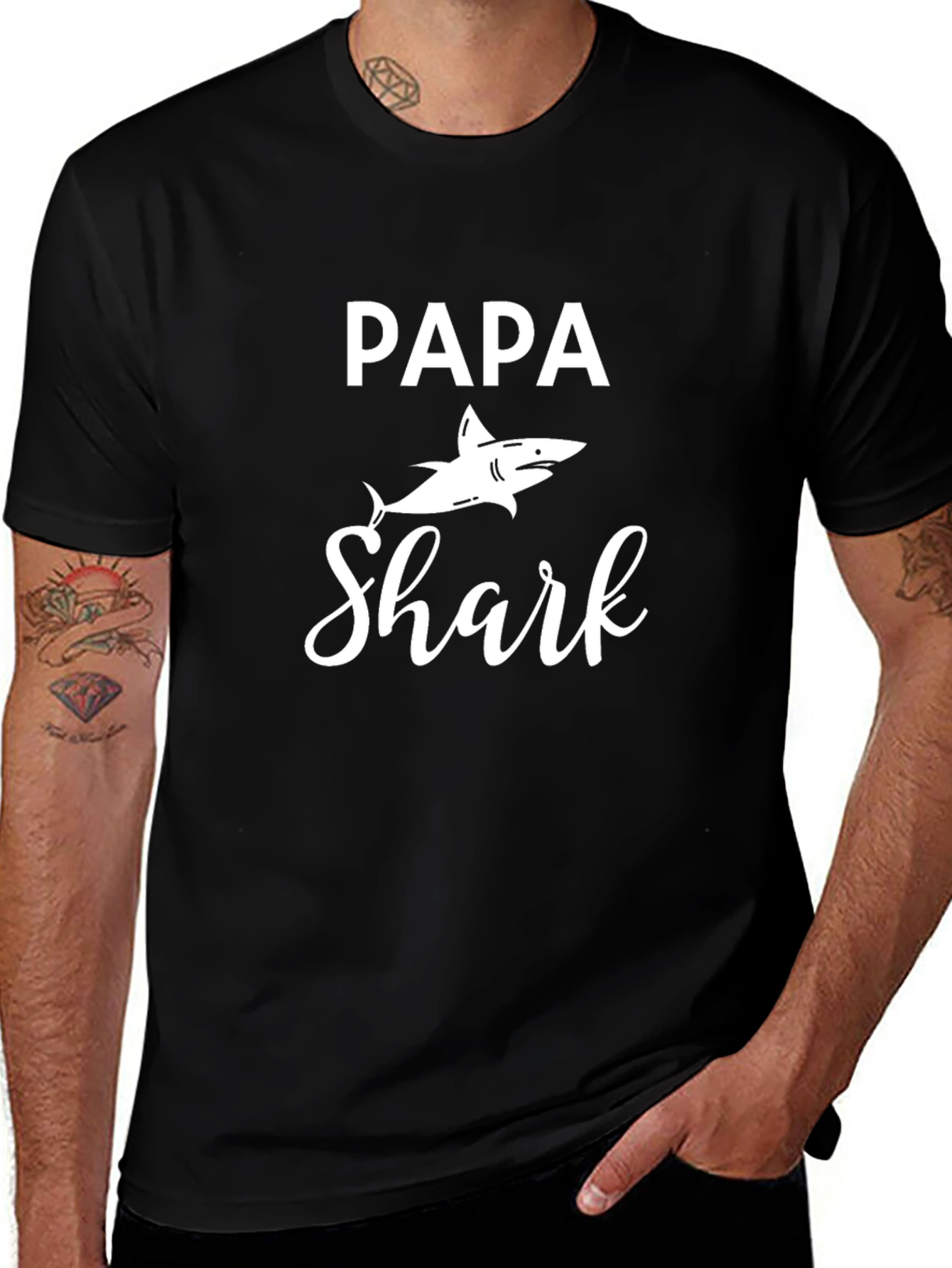Papa Shark Graphic Tee - Mens Black T-Shirt