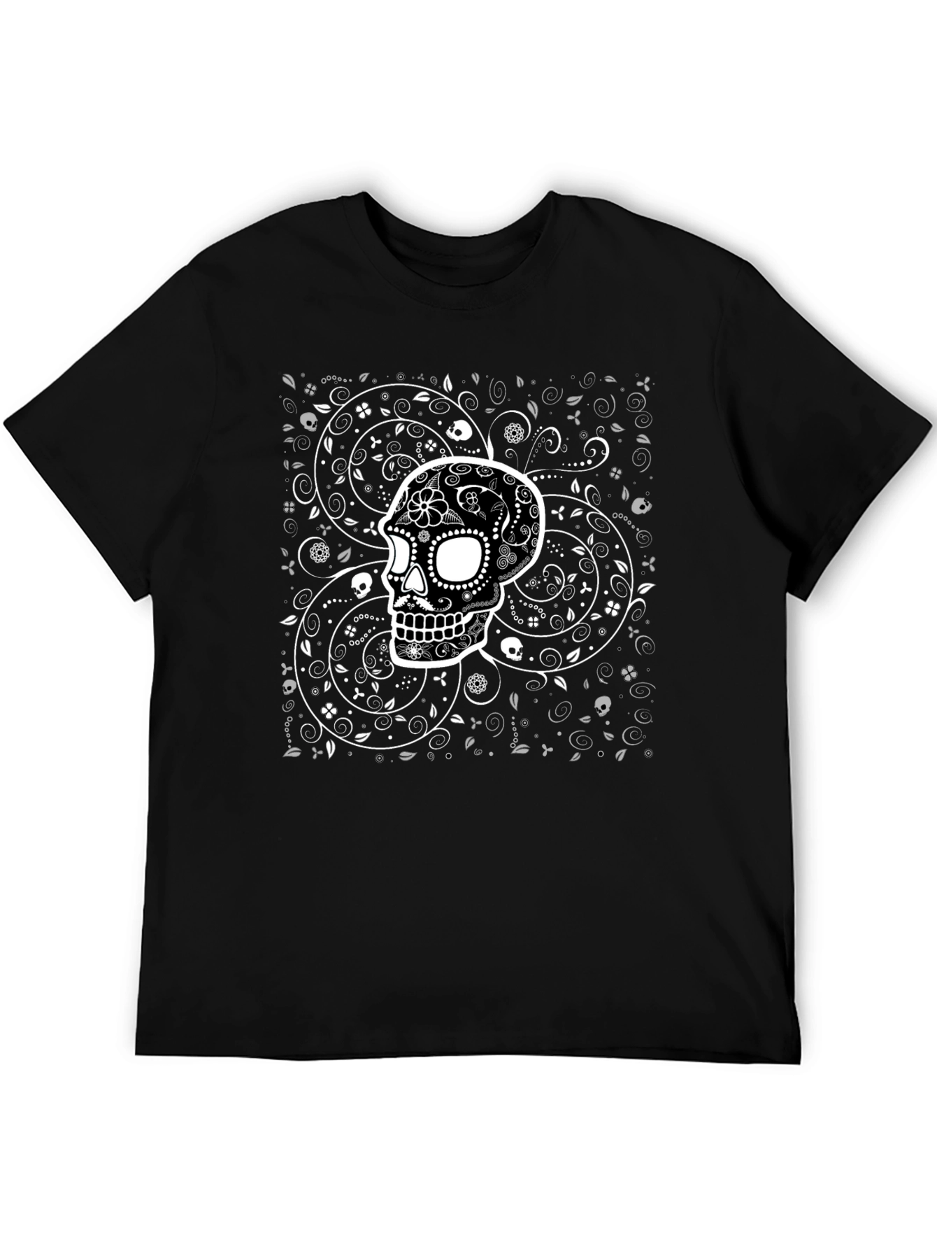Sugar Skull Graphic Print Black T-Shirt