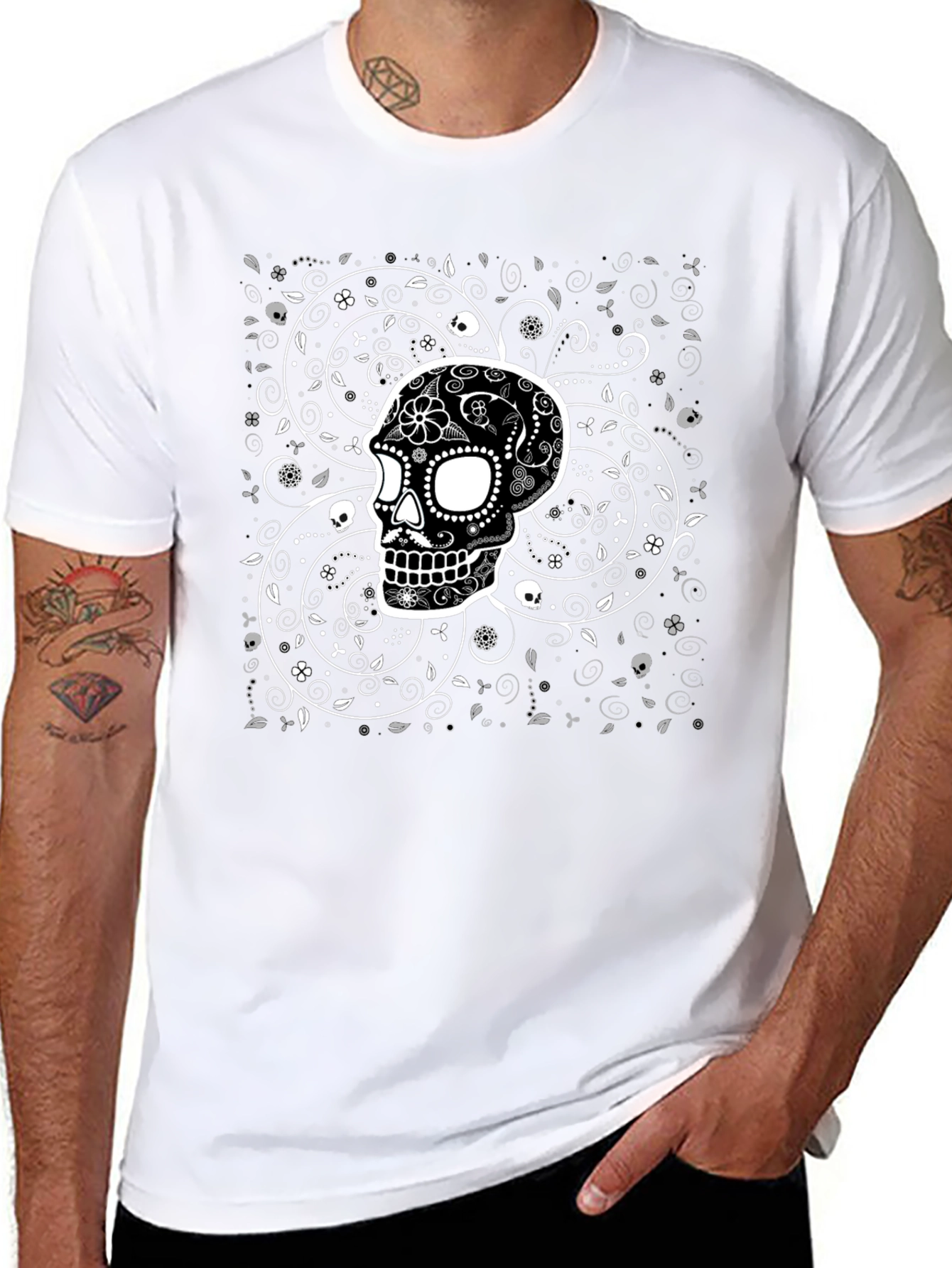 Sugar Skull Graphic Print Black T-Shirt