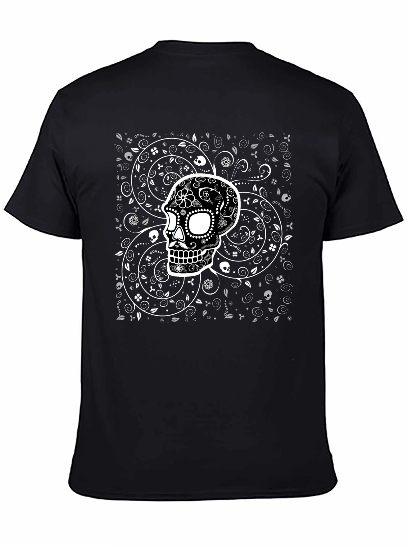 Sugar Skull Graphic Print Black T-Shirt