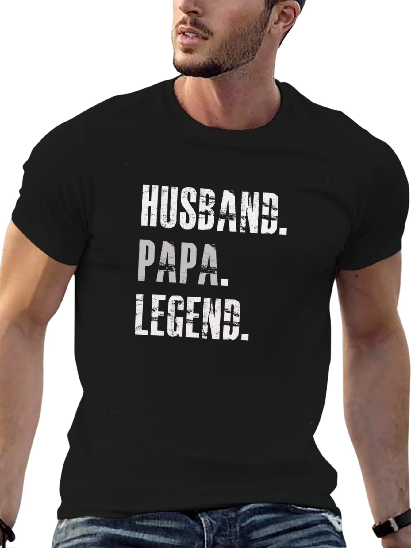 Husband Papa Legend Graphic Tee - Black