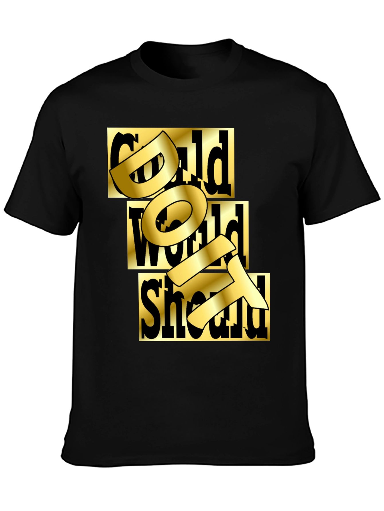 Gold Text Graphic Black T-Shirt