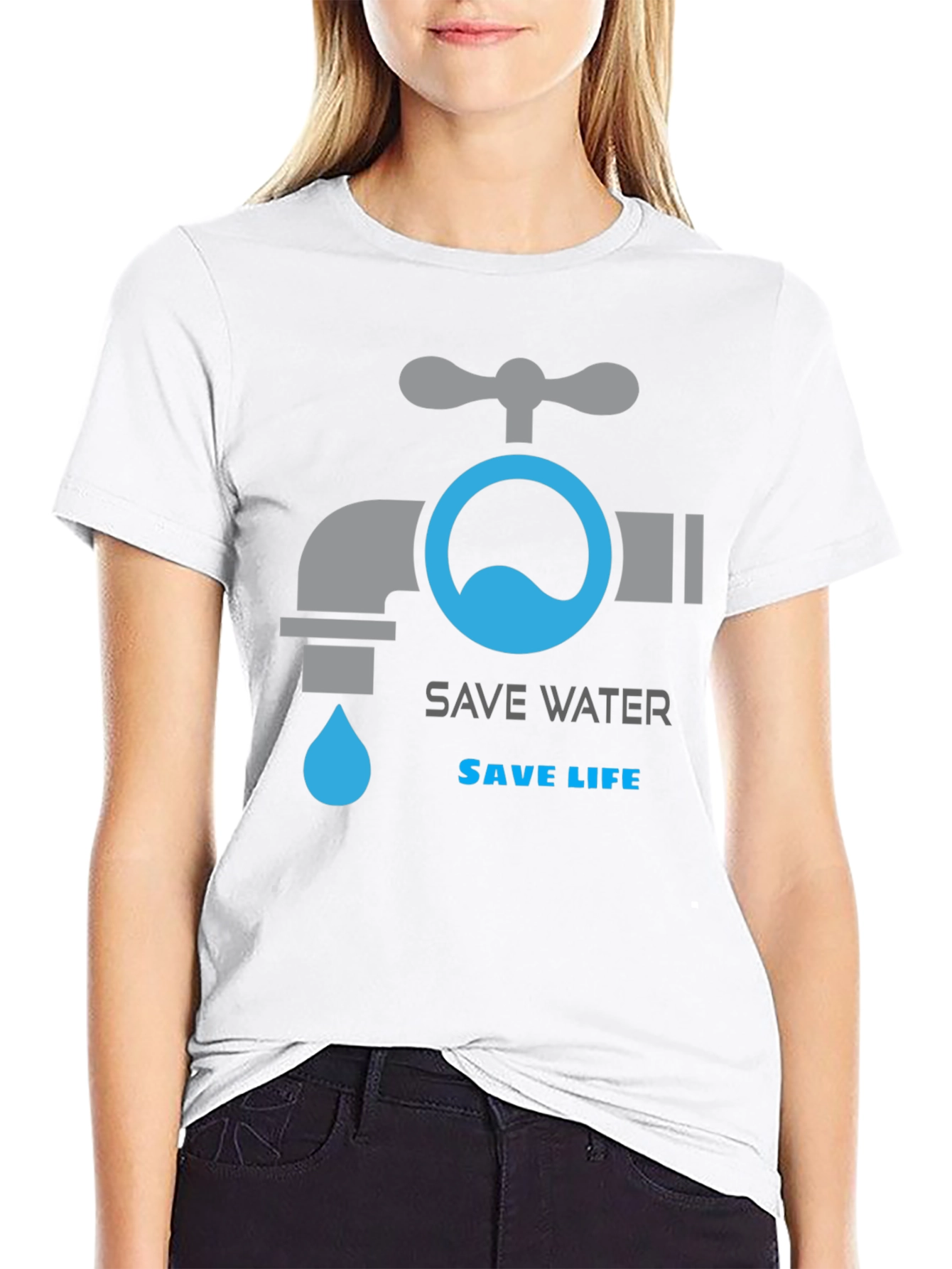 Save Water Save Life Graphic T-Shirt - Black