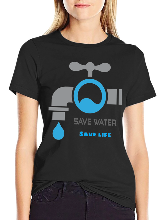 Save Water Save Life Graphic T-Shirt - Black