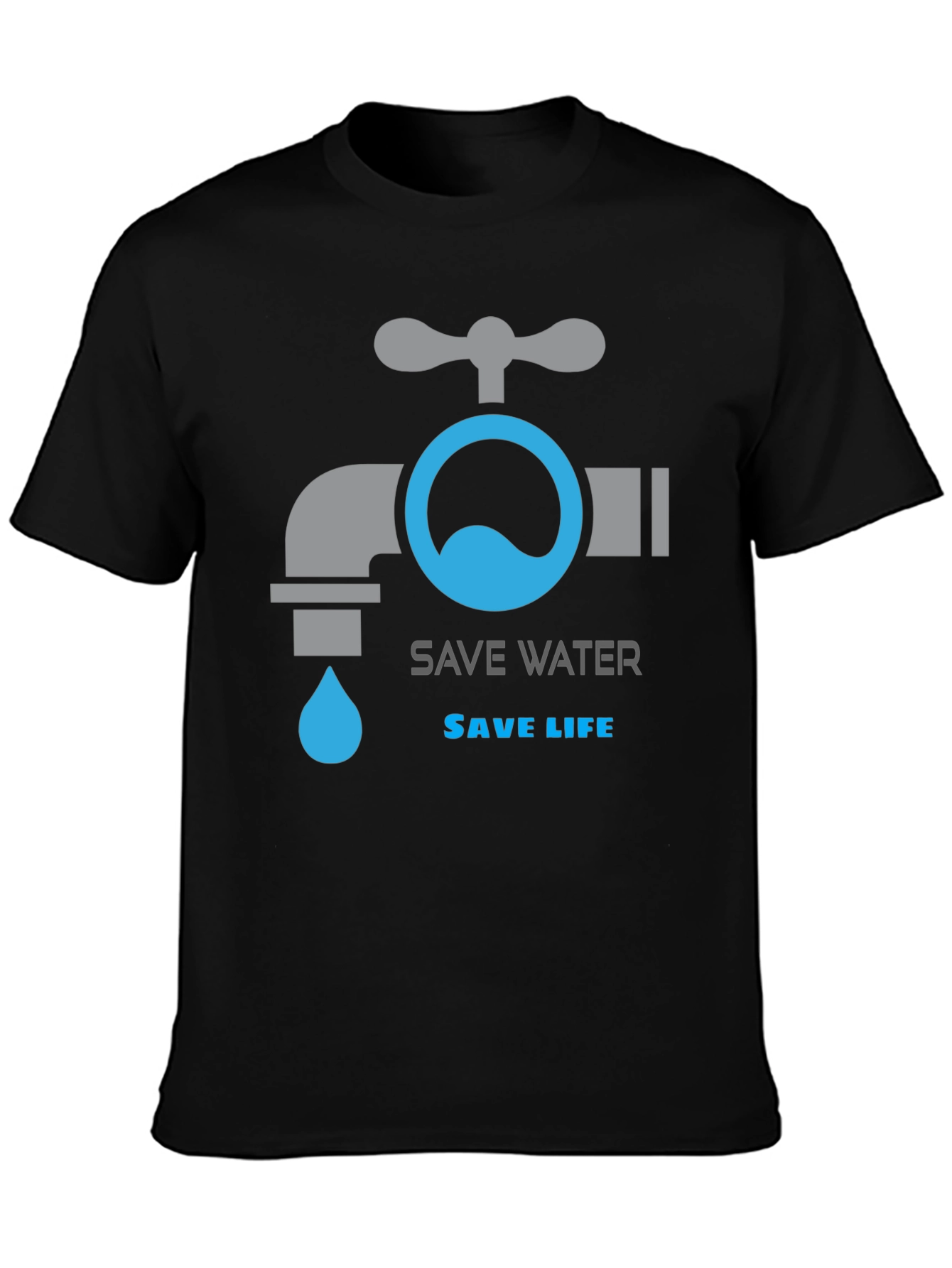 Save Water Save Life Graphic T-Shirt - Black