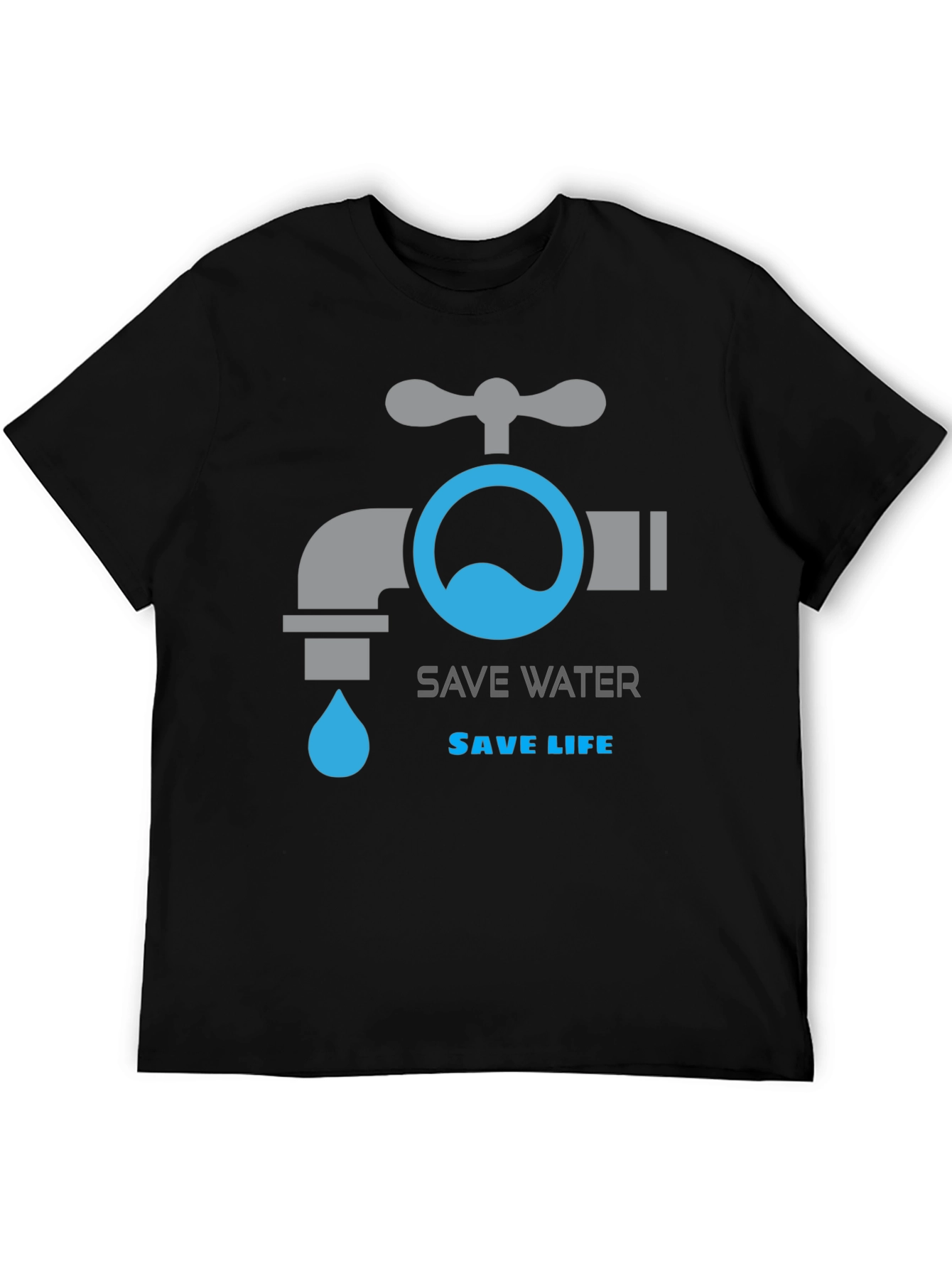 Save Water Save Life Graphic T-Shirt - Black