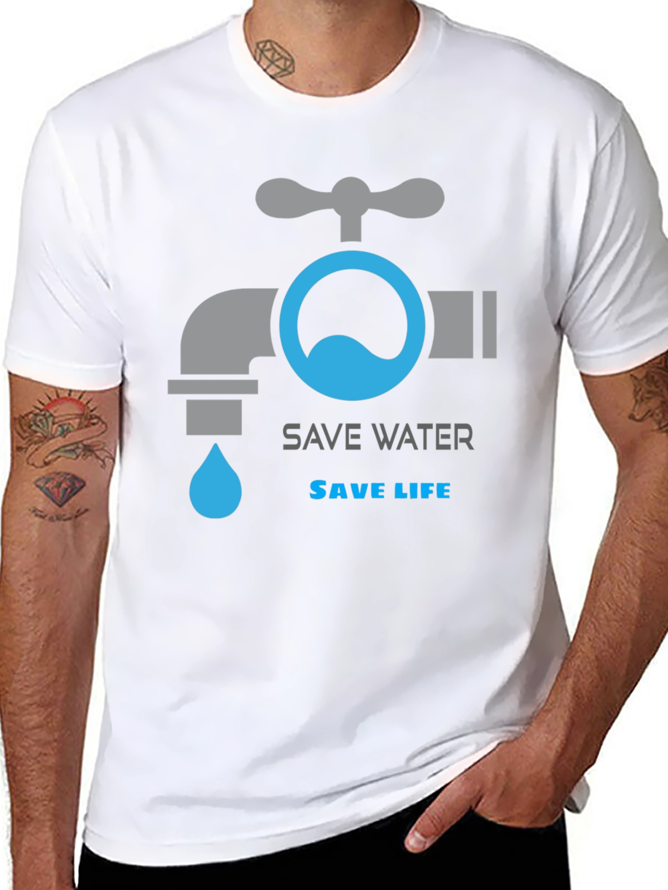 Save Water Save Life Graphic T-Shirt - Black