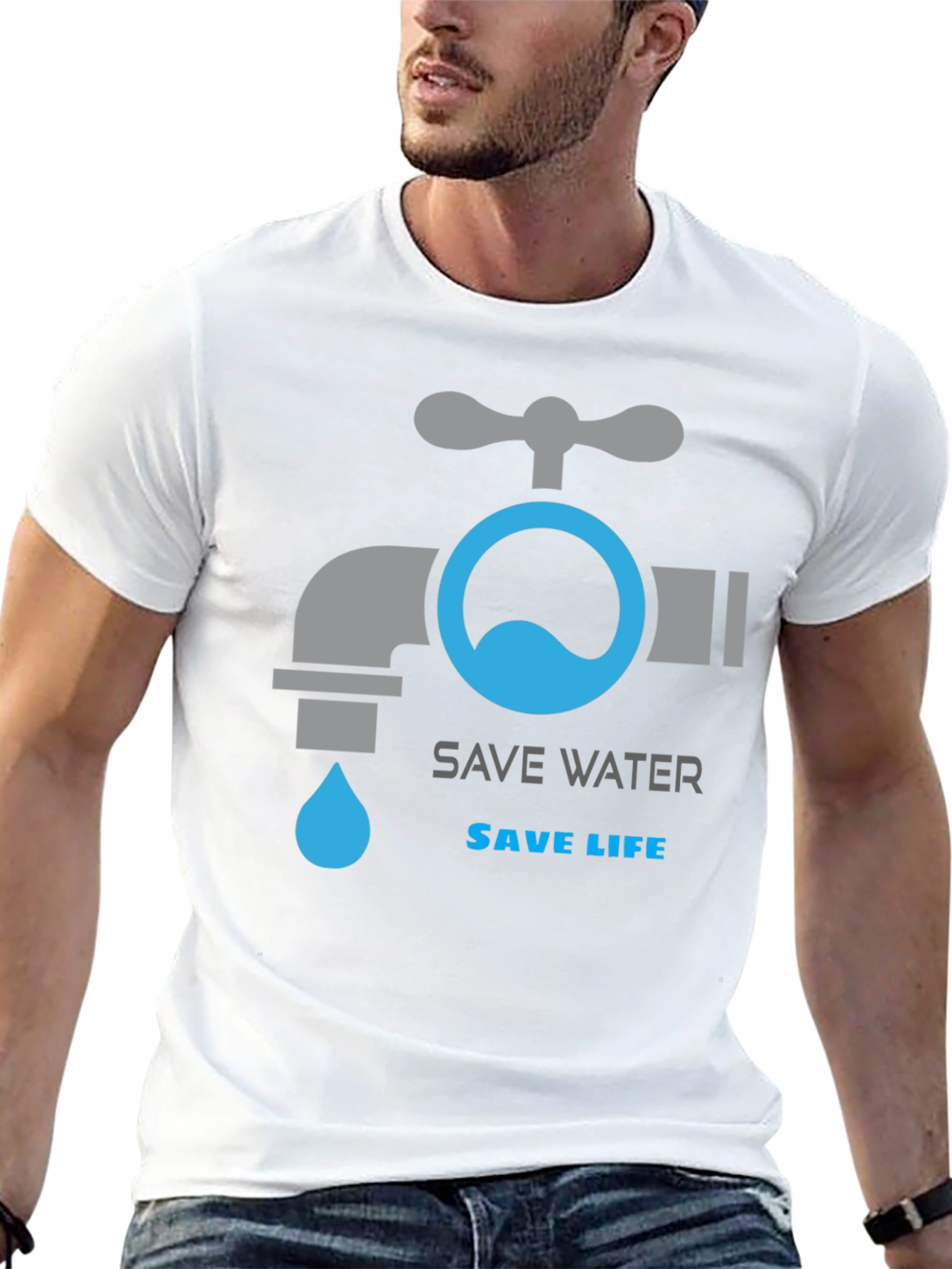 Save Water Save Life Graphic T-Shirt - Black