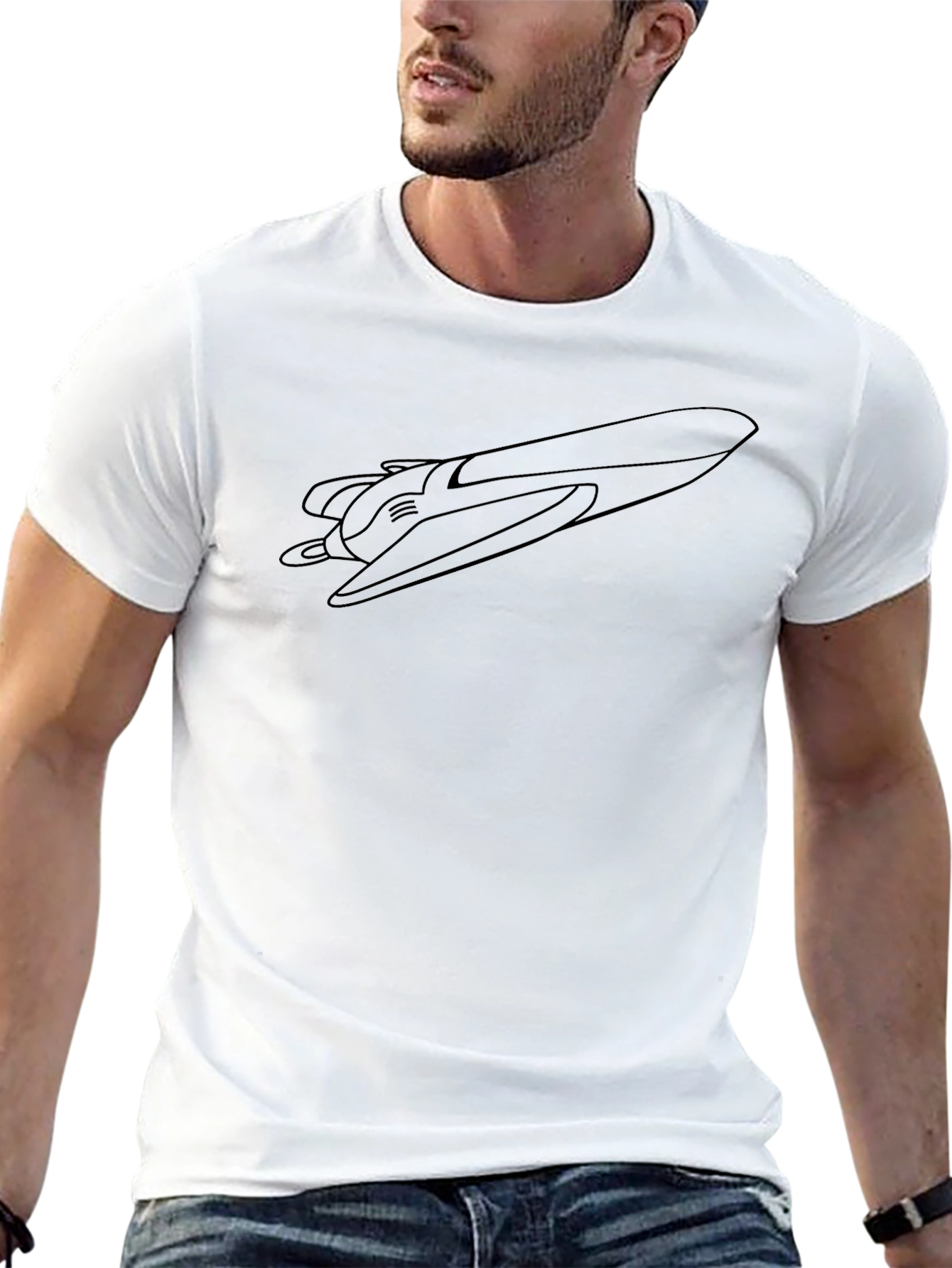Retro Spaceship Graphic Black T-Shirt