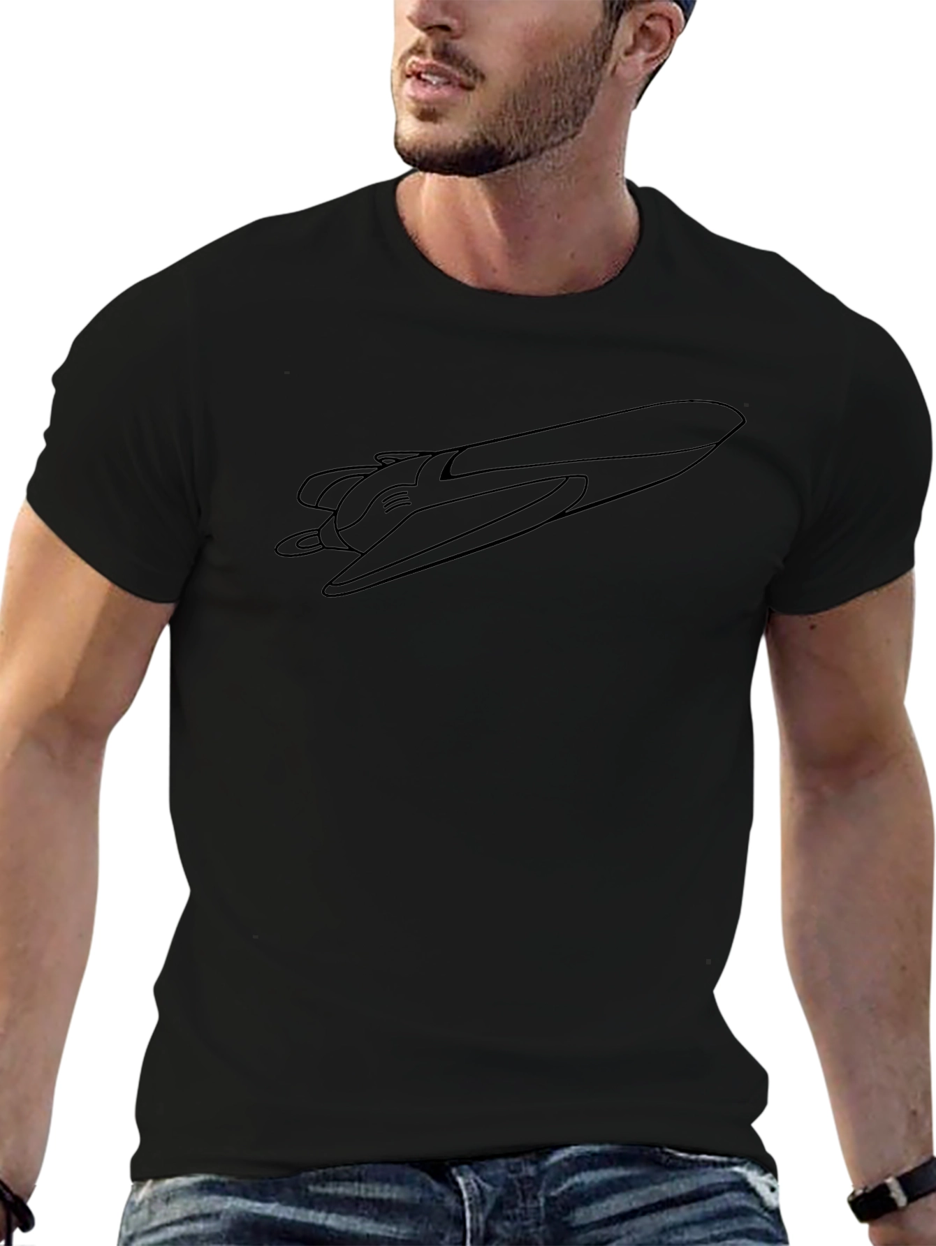 Retro Spaceship Graphic Black T-Shirt