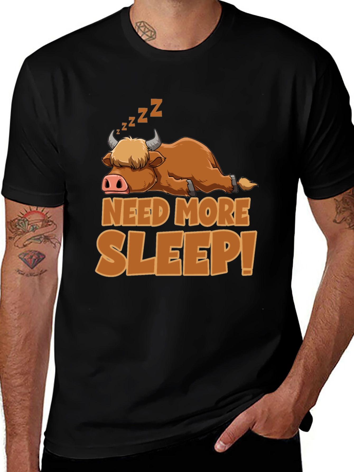 Need More Sleep T-Shirt: Highland Cow Design