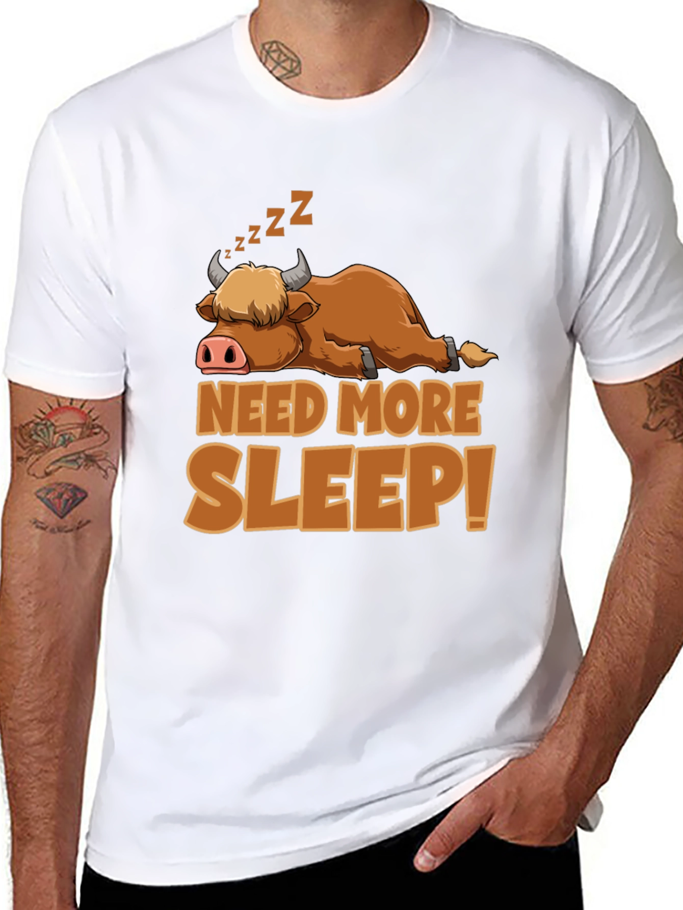 Need More Sleep T-Shirt: Highland Cow Design
