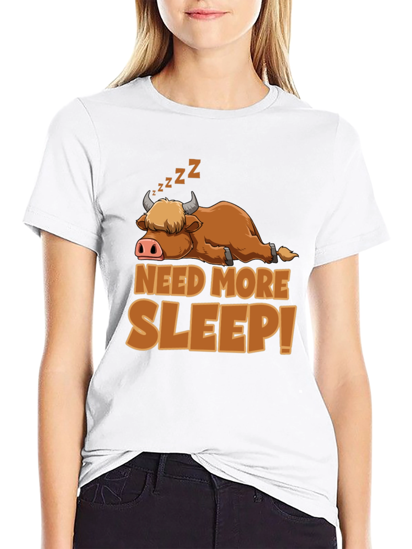 Need More Sleep T-Shirt: Highland Cow Design