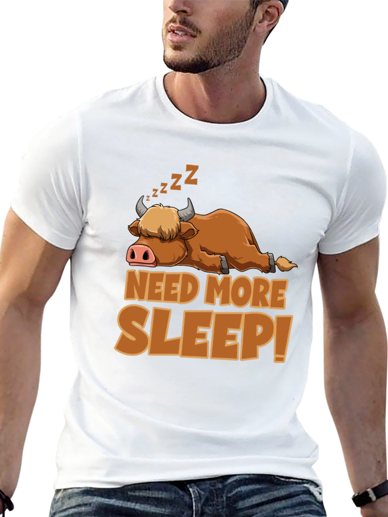 Need More Sleep T-Shirt: Highland Cow Design