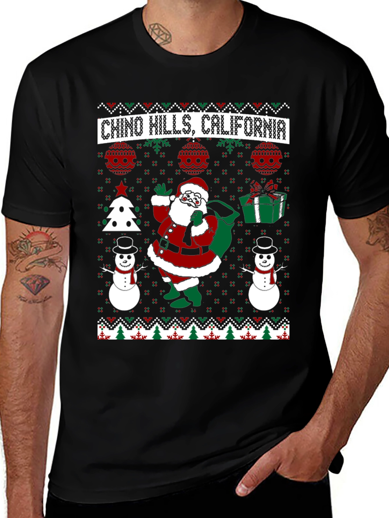 Chino Hills California Santa Ugly Christmas T-Shirt