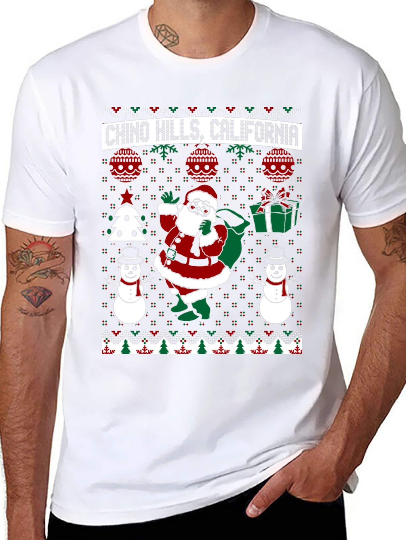Chino Hills California Santa Ugly Christmas T-Shirt