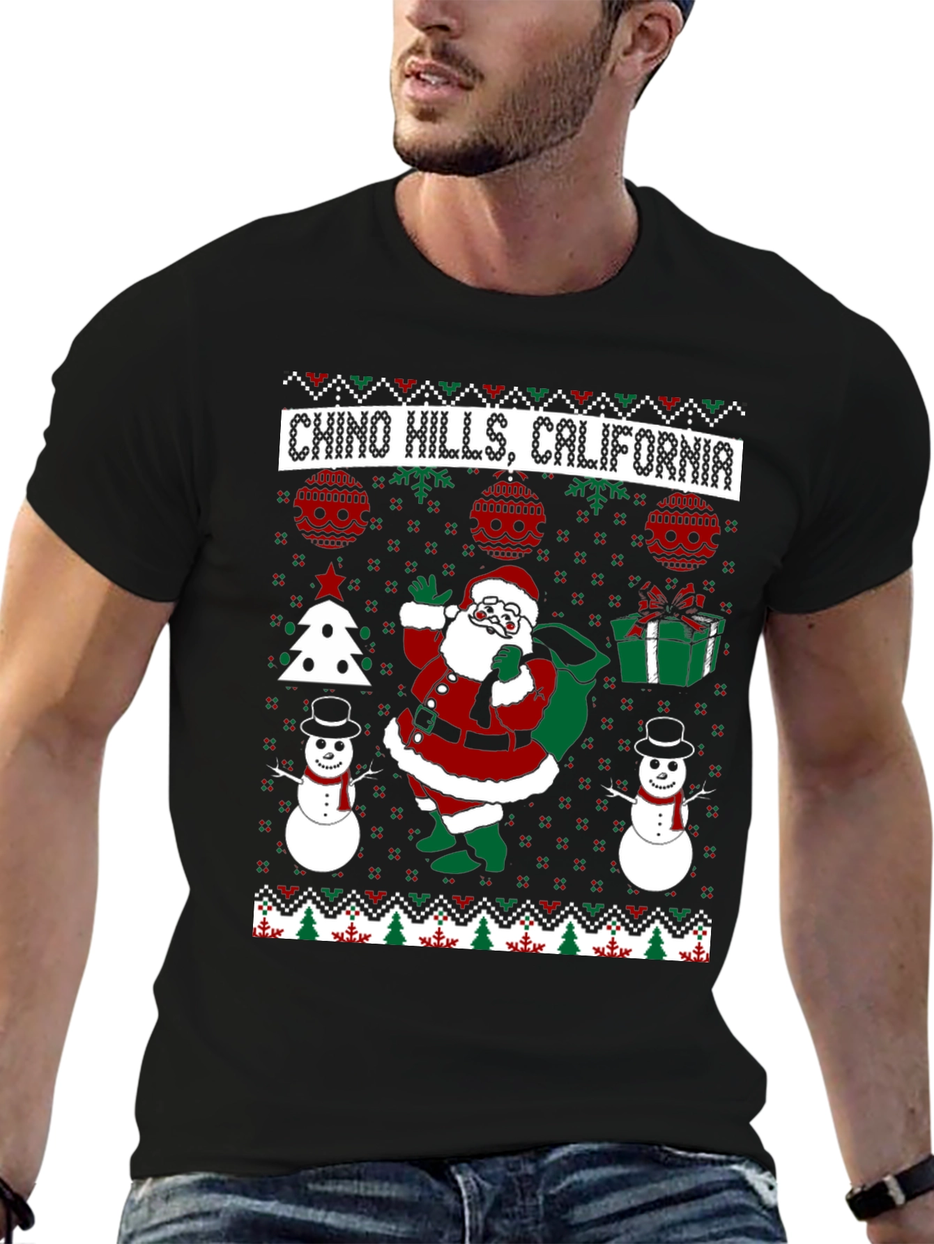 Chino Hills California Santa Ugly Christmas T-Shirt