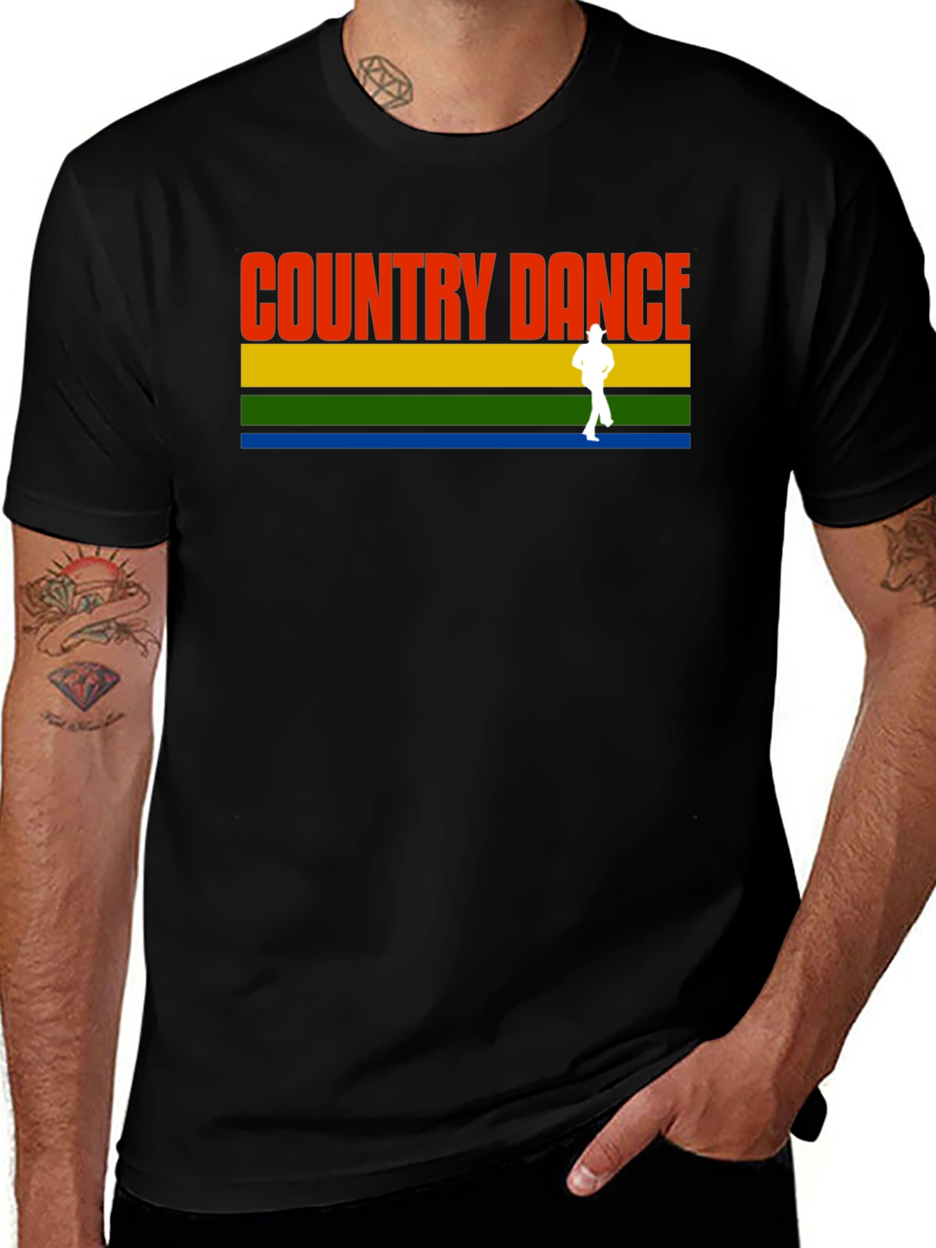 Country Dance Graphic Tee - Retro Style Black T-Shirt