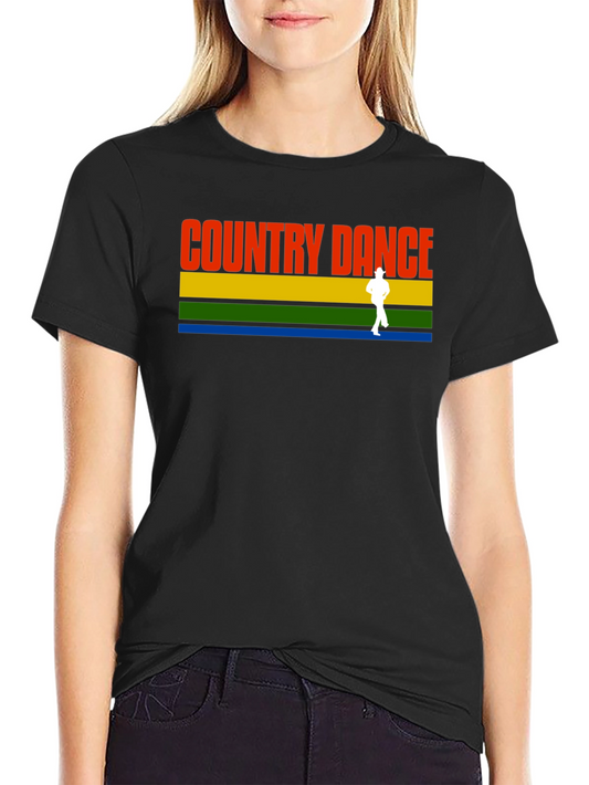 Country Dance Graphic Tee - Retro Style Black T-Shirt