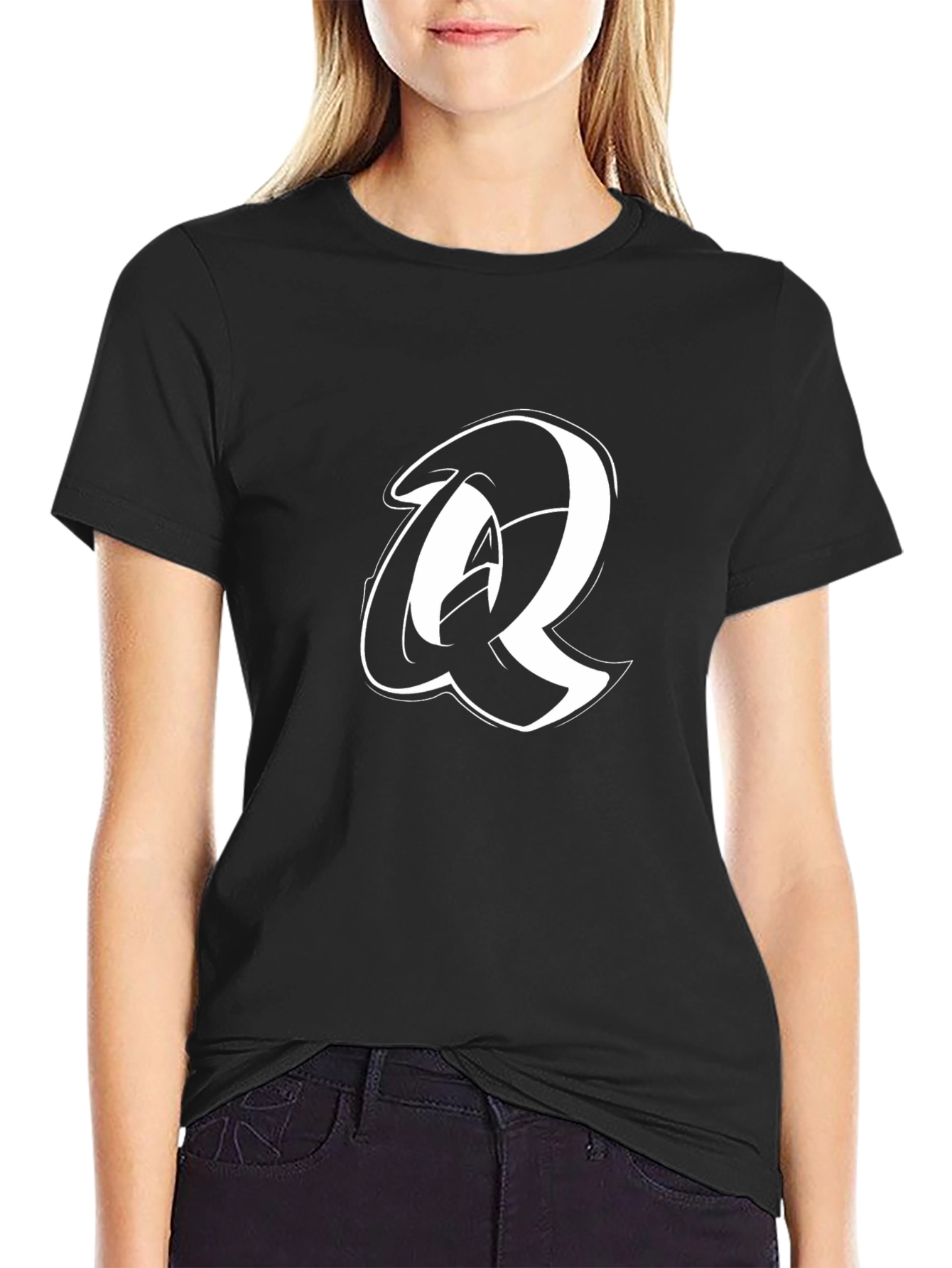 Letter Q Graphic Tee - Bold Black T-Shirt