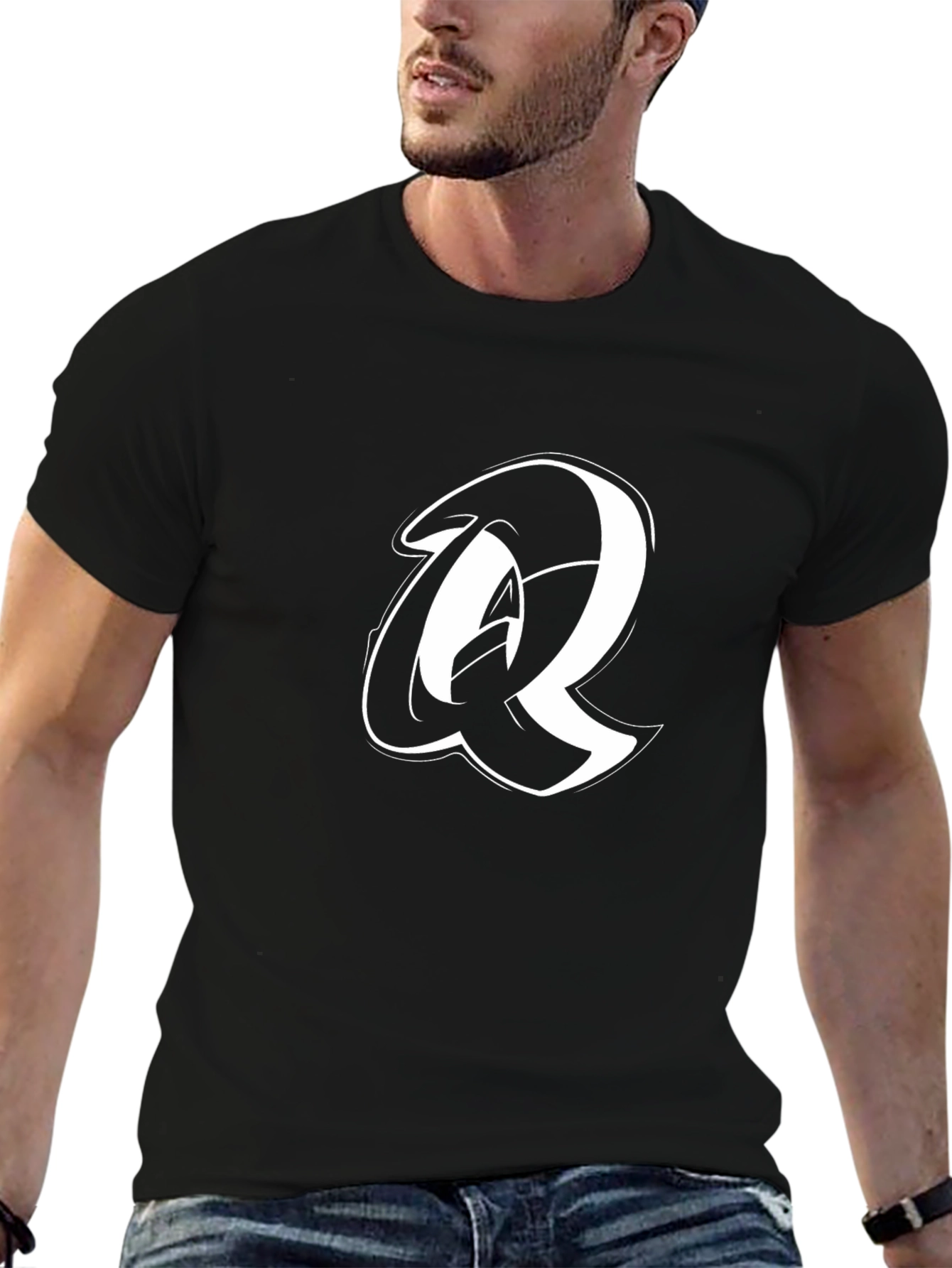 Letter Q Graphic Tee - Bold Black T-Shirt