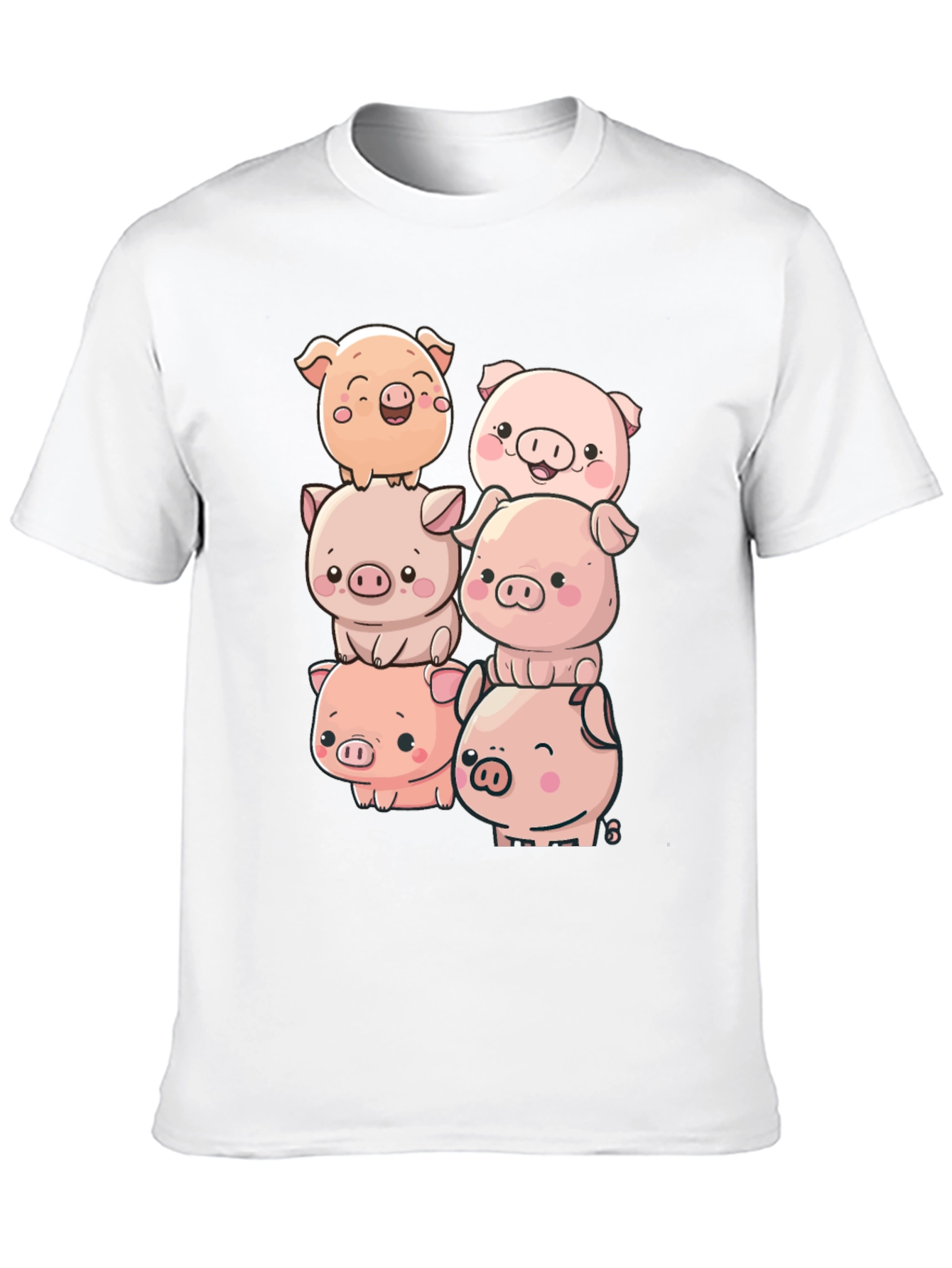 Cute Piglet Stack Black T-Shirt