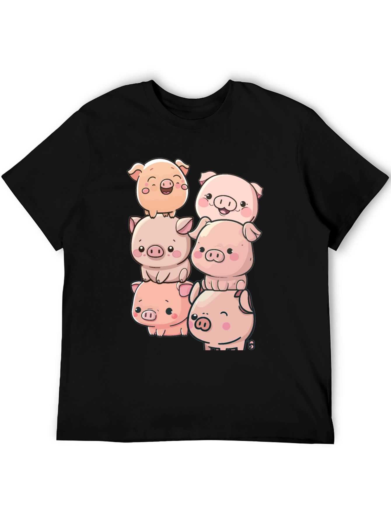 Cute Piglet Stack Black T-Shirt