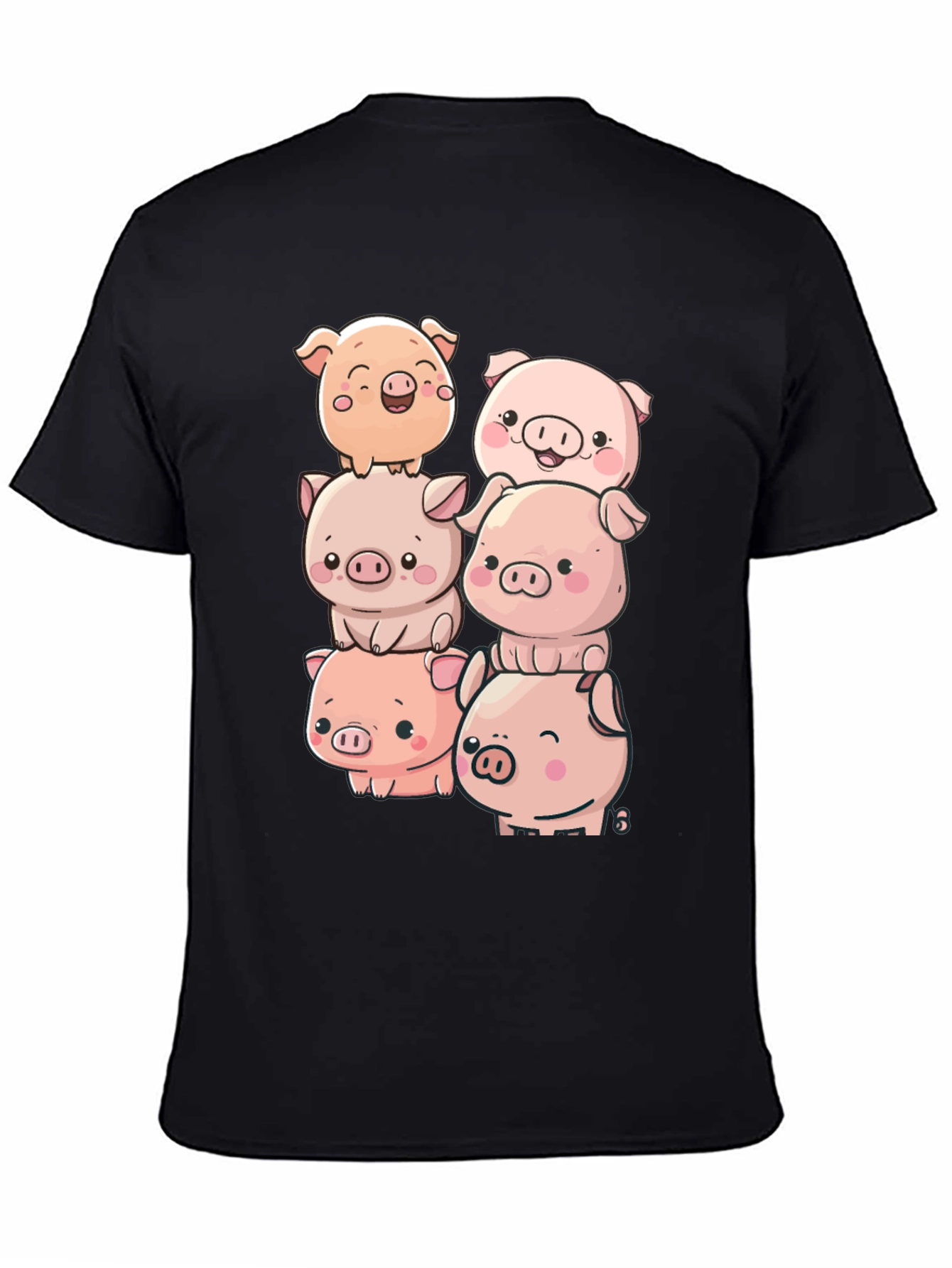Cute Piglet Stack Black T-Shirt