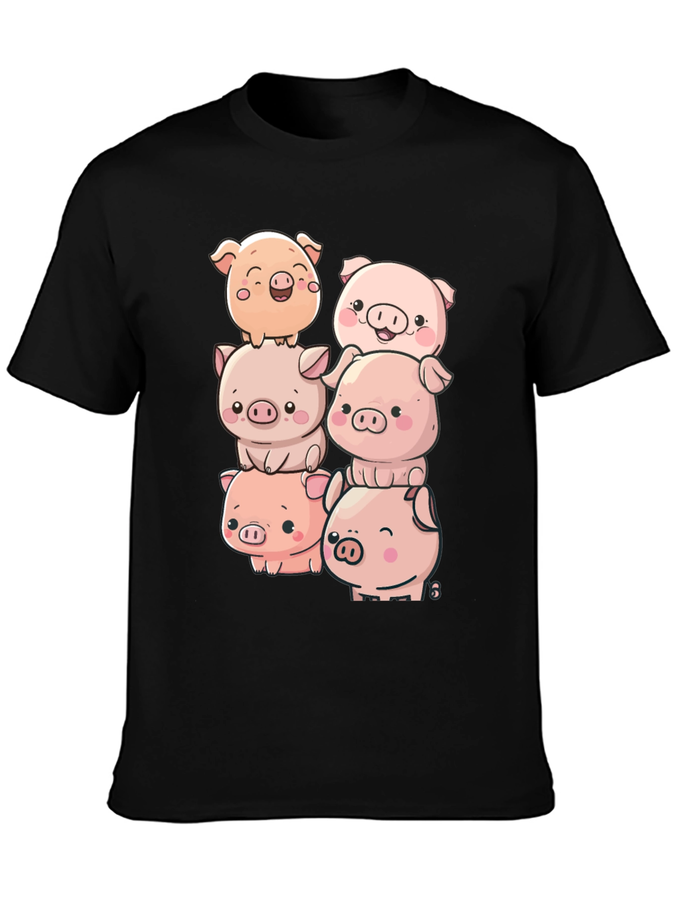 Cute Piglet Stack Black T-Shirt