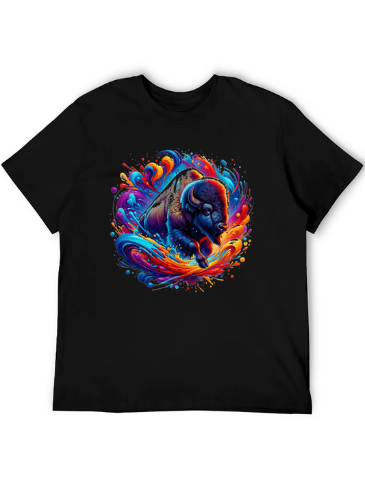 Vibrant Bison Graphic Tee - Colorful Animal Print Shirt
