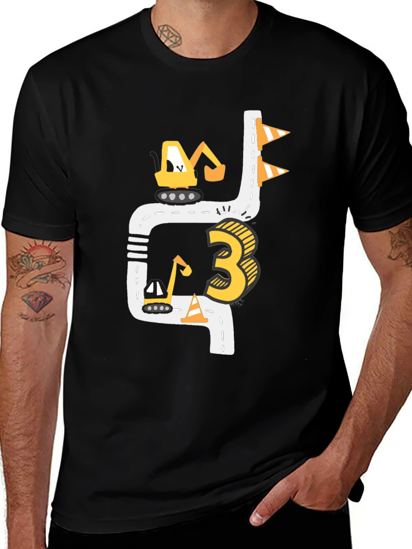 Construction 3rd Birthday Black T-Shirt