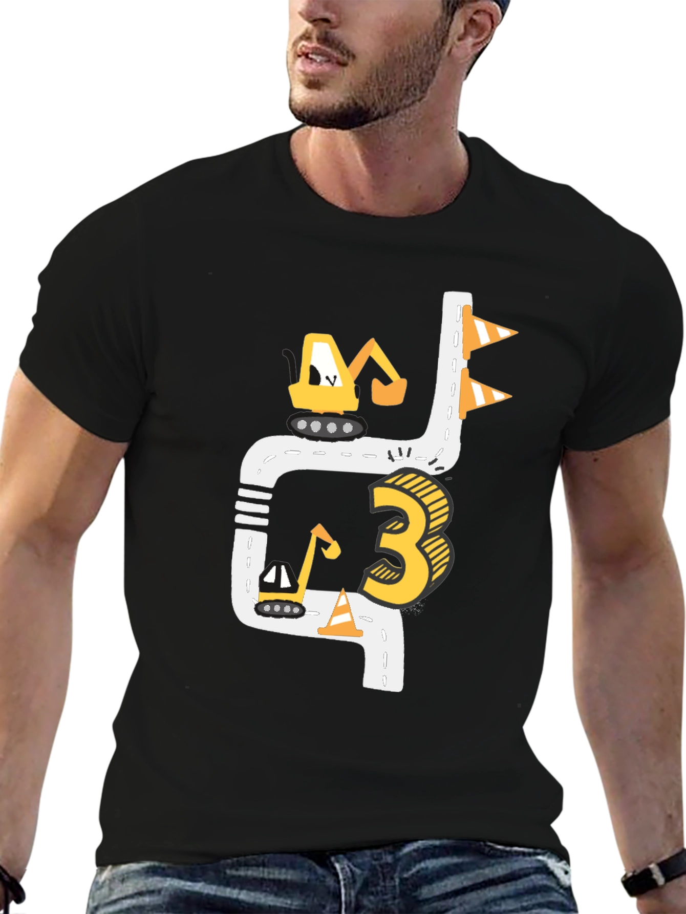 Construction 3rd Birthday Black T-Shirt