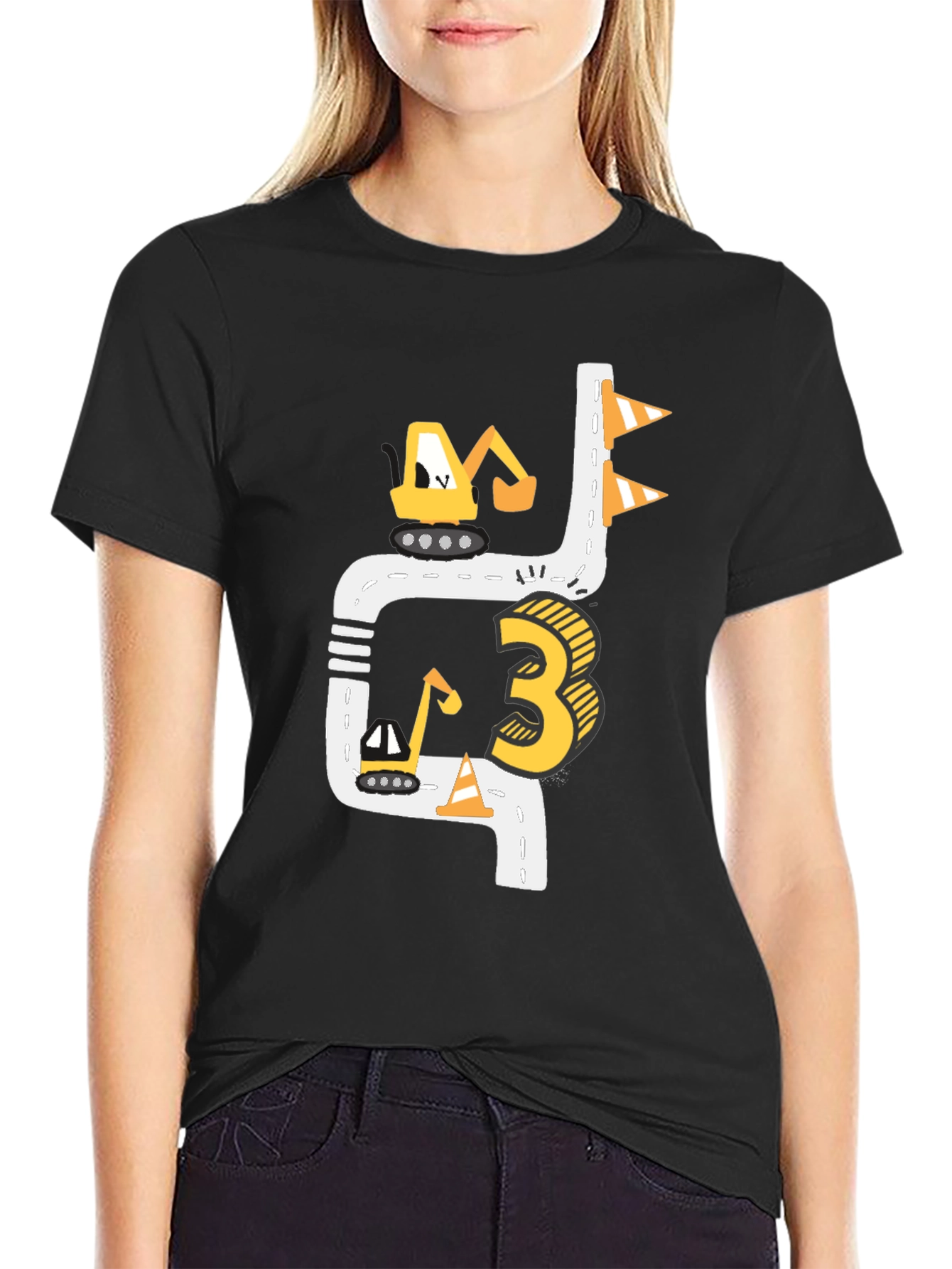 Construction 3rd Birthday Black T-Shirt